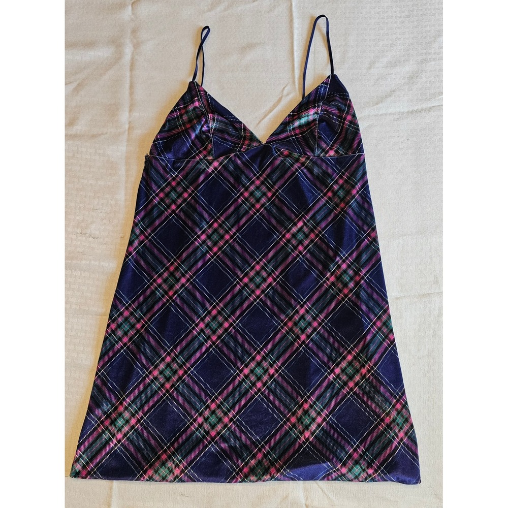 Victoria's Secret Chemise Women XL Purple‎ Plaid Velvet Cutout Nightgown Slip